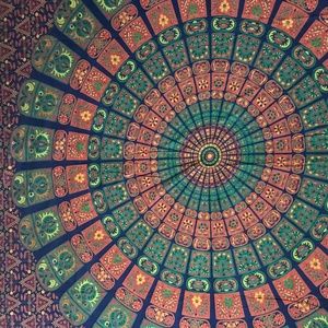 Orange Blue Green Pattern Mandala Tapestry